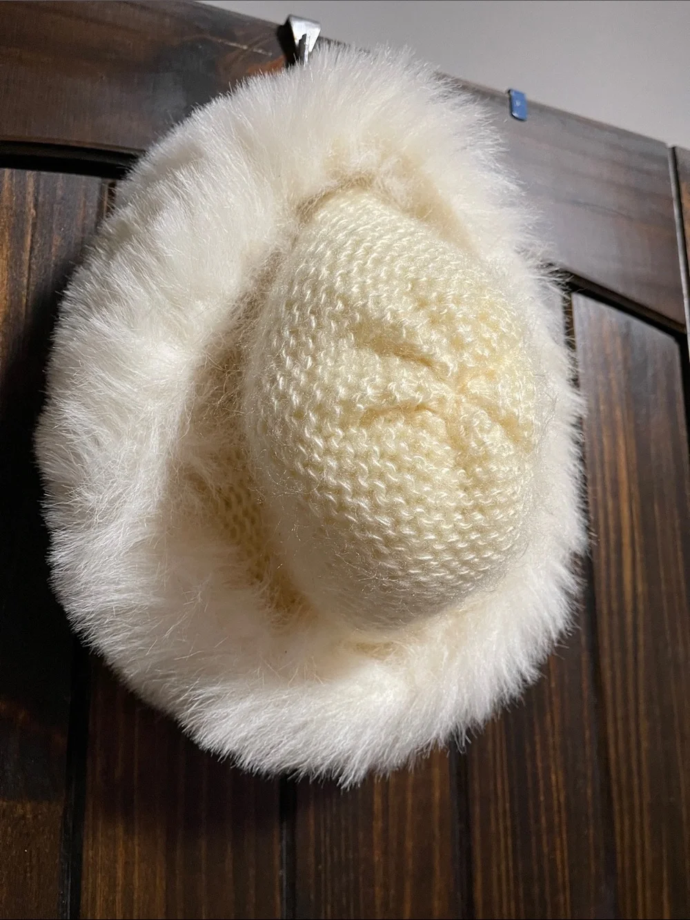Kids Cream Faux Fur Knit Beanie Hat